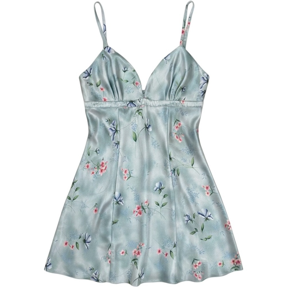 Blue Satin Floral‎ Slip Dress Chemise Mini Blue Floral Pink Blue L